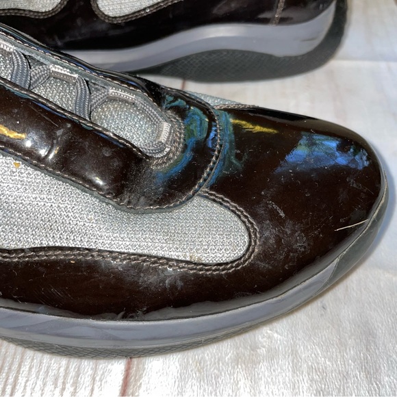 Prada Americas Cup Sneakers Men Black Patent Leather UK 11 US 12 - Picture 2 of 10